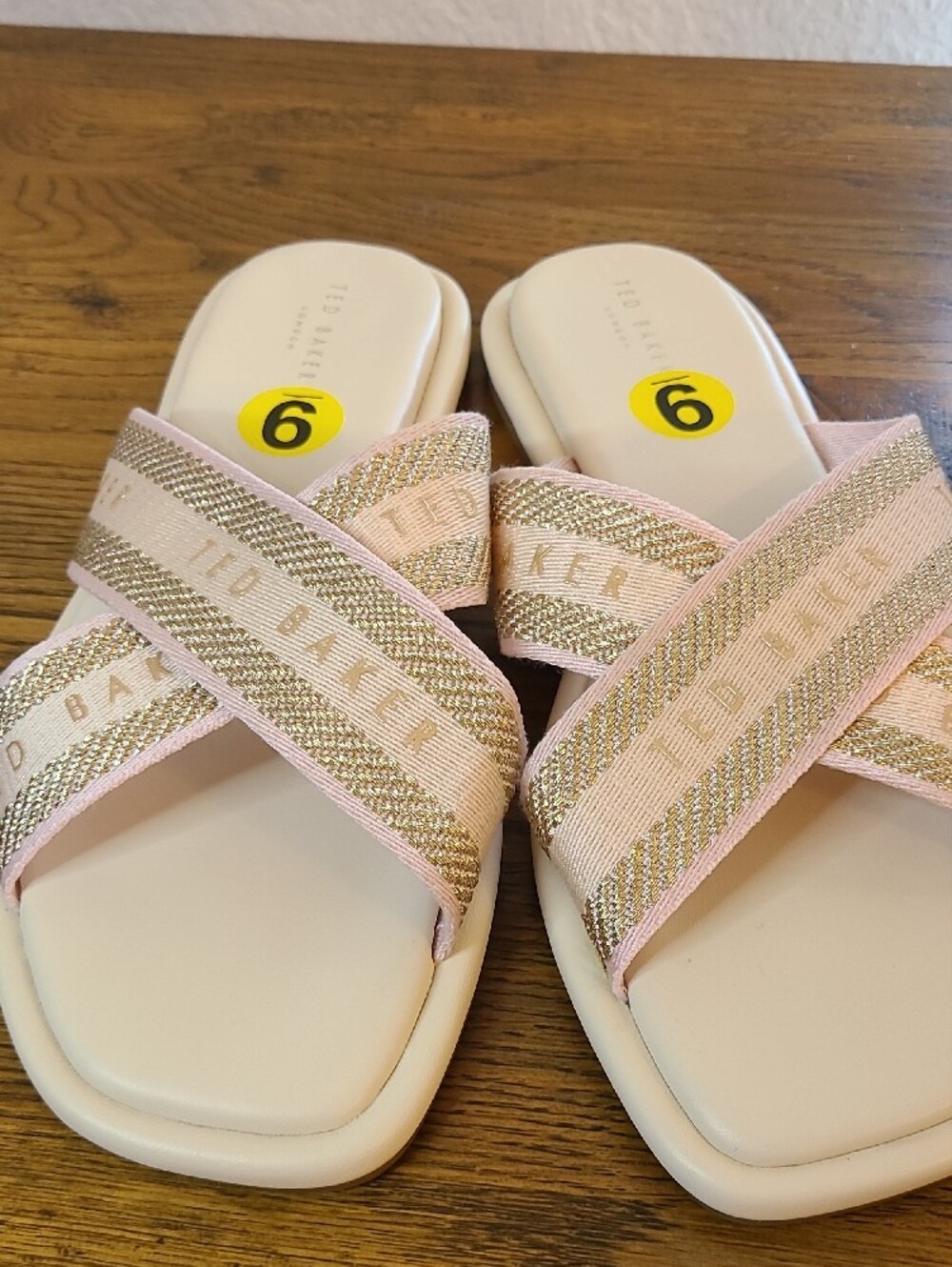 Ted Baker Blush Pink Metallic-Trim Crossband Slide Sandals - Picture 3 of 5